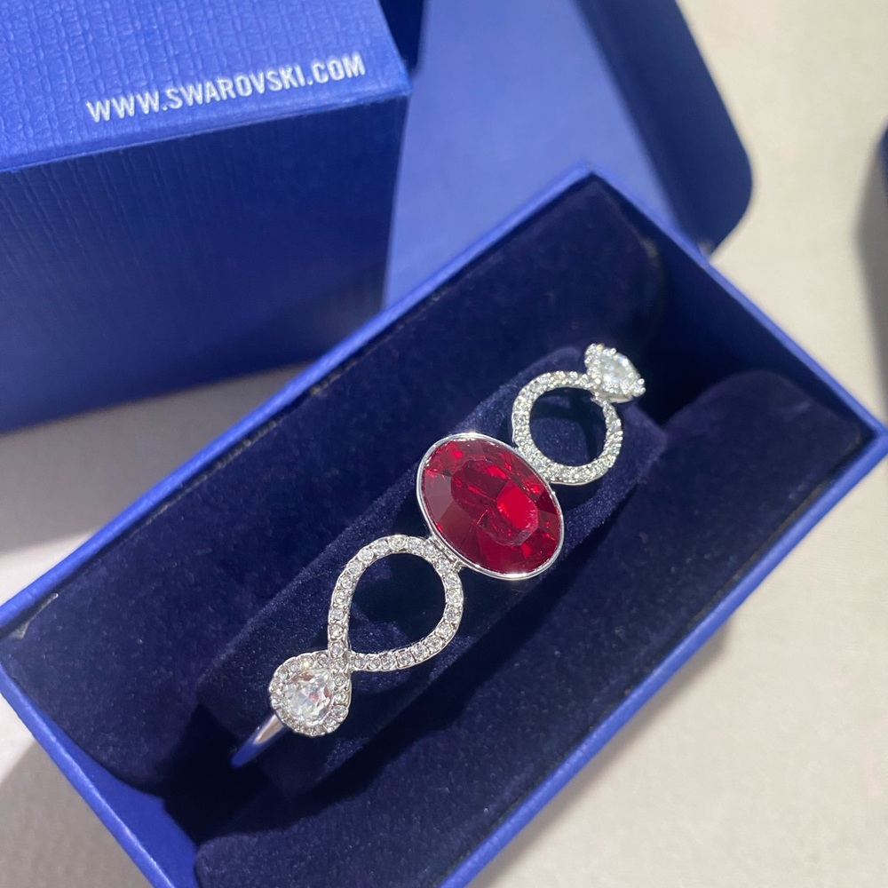 Swarovski Siam Red & Clear Crystal MILES BANGLE Bracelet
